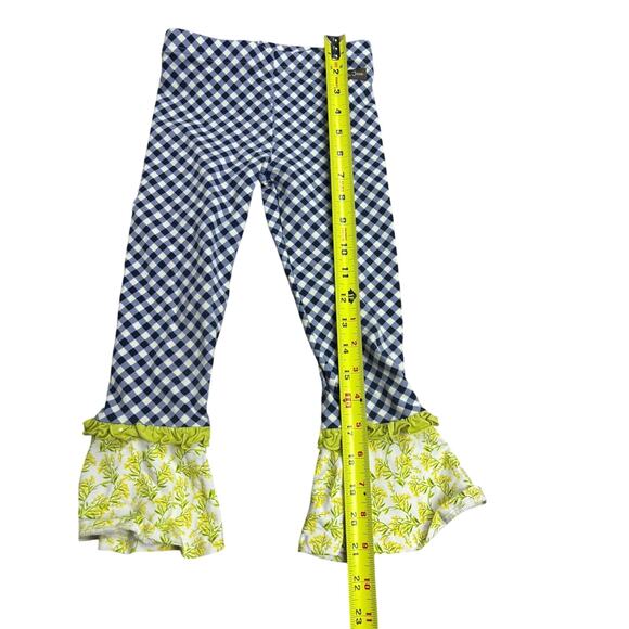 Matilda Jane Girls Size 4 Ruffle Pants – Navy Gingham Floral Hem Boho Boutique - Picture 5 of 5